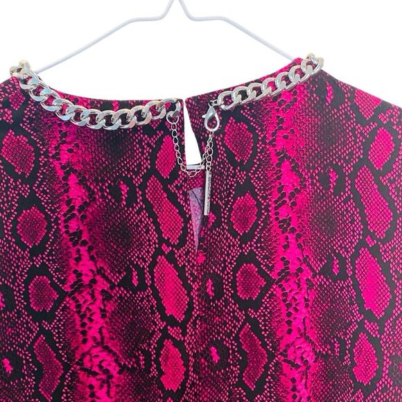 Michael Michael Kors Snakeskin Print Chain Neck Long Sleeve Top Pink Size Small - Picture 5 of 5